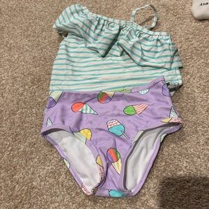 Ruffle Butts Teal Striped Swimsuit